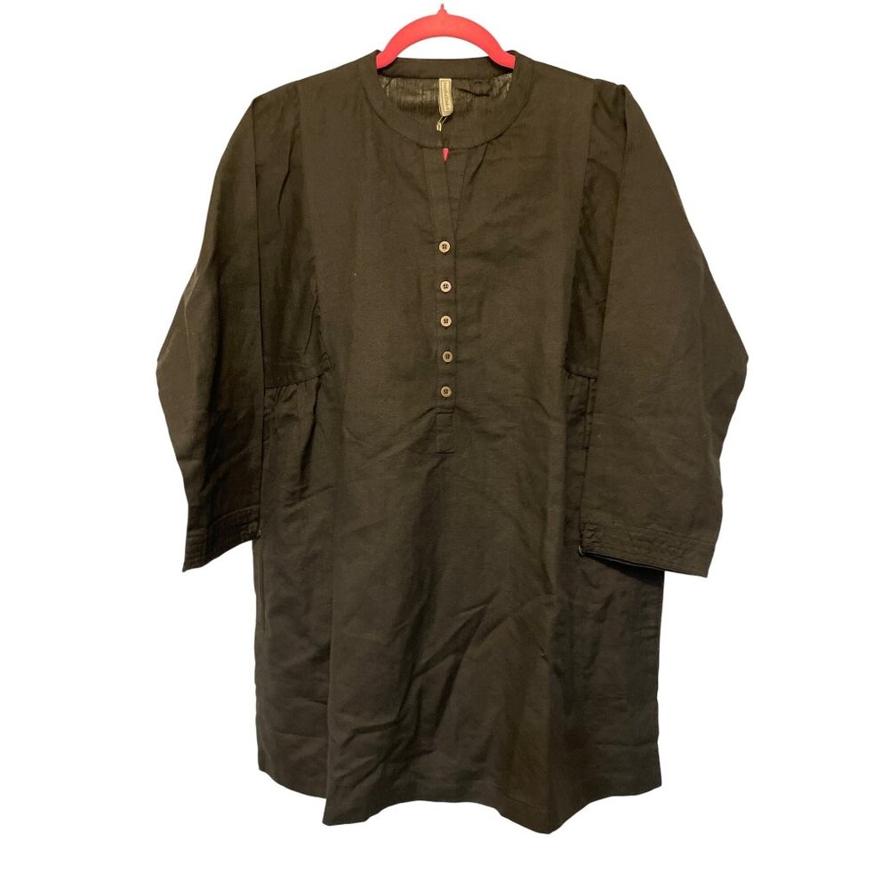 Black Cotton Linen Nora Tunic By Embellish L With Pockets & Buttons